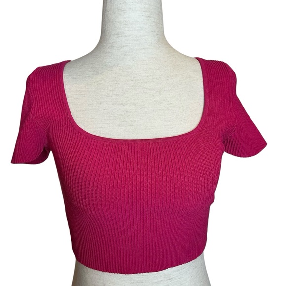 Aritzia Tops - Aritzia Babaton Sculp Knit Ribbed Crop Top Square Neck in Magenta Size Small